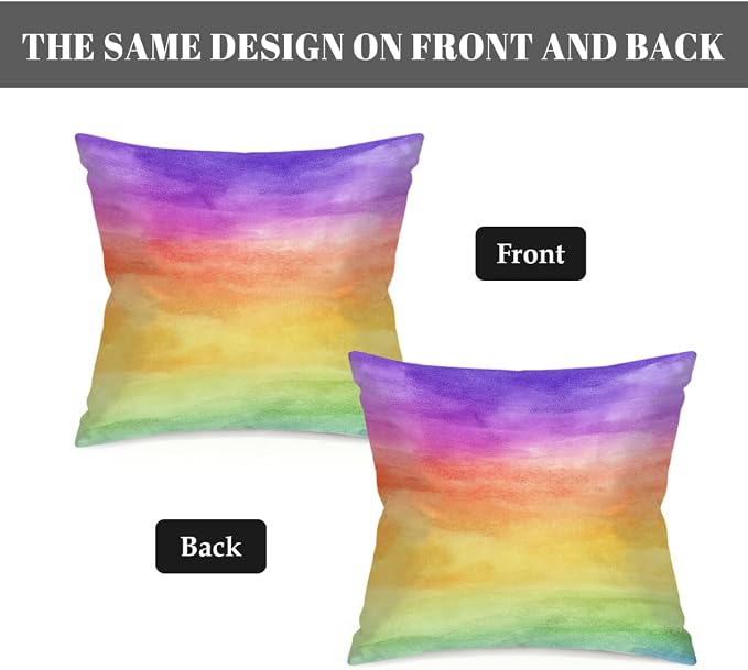 16x16 Inch Outdoor Pillow Covers Set of 2 Waterproof Throw Pillow Covers Decorative Couch Cushion Covers Watercolor Rainbow Square Pillowcases Protectors for Patio Garden Sofa