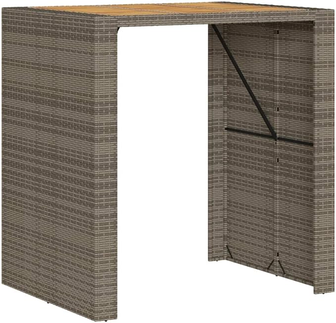 Grey Outdoor Bar Table Rectangular Synthetic Poly Rattan with Powder-Coated Steel Frame Durable Furniture for Garden Patio Dining
