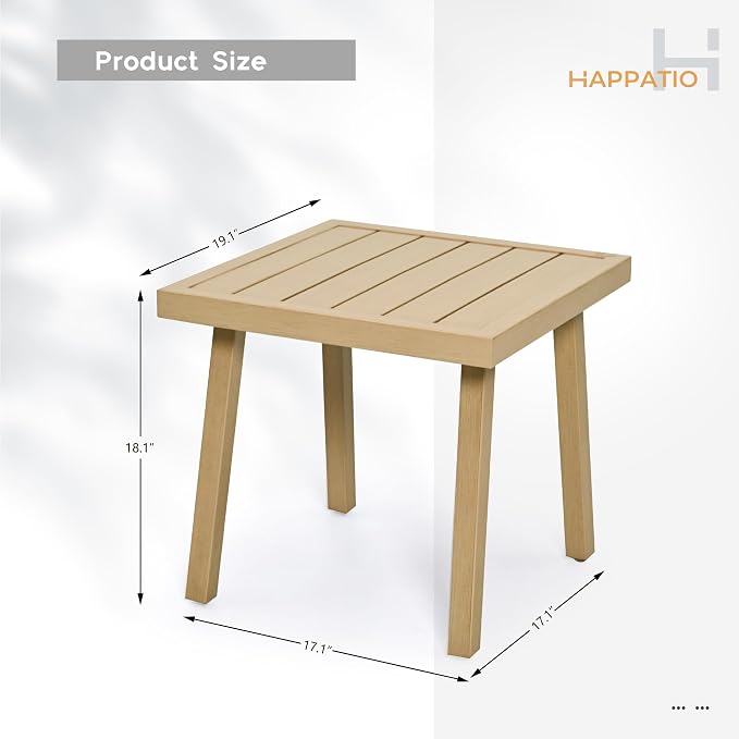 HAPPATIO Square Outdoor Side Table, Aluminum Modern Accent Side Table, Rustproof & Easy Maintenance for Deck, Lawn, Outside (Beige)