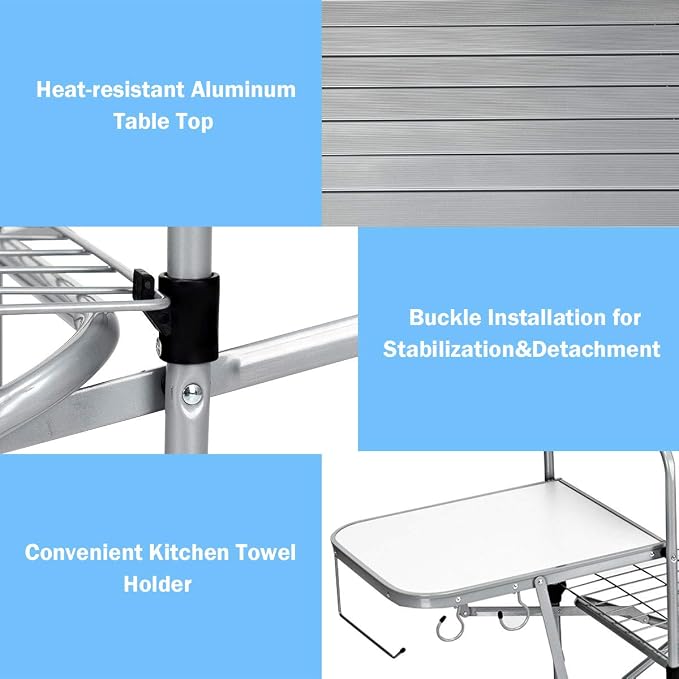 GYMAX Aluminum Folding Camping Table, Outdoor Grill Table with Side Table, Hooks & Carry Bag, Heavy Duty Picnic Table for Outdoor Backyard, Beach RVing Barbecue (Silver)