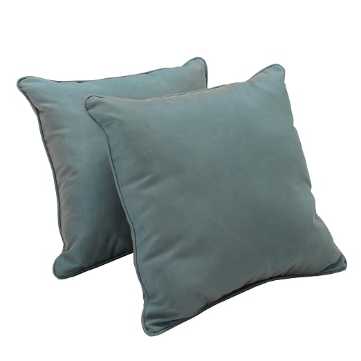Factory Direct Partners Presidio 18" x 18" Square Decorative Throw Pillow Set with Piping for Indoor/Outdoor Furniture UV, Fade, Weather-Resistant Olefin Fabric (2-Pack) - Dusty Turquoise, 13810-137