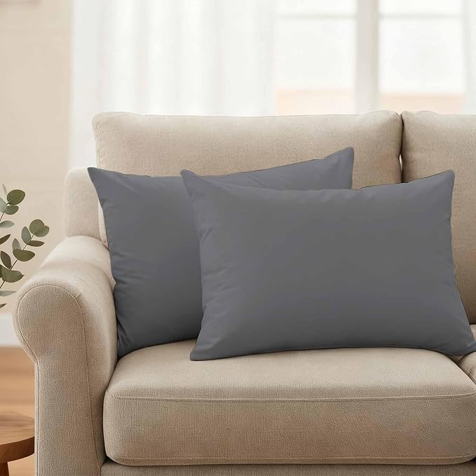 Lumbar Pillow Covers 12 x 20 Inches, Grey Pure Color Waterproof Throw Pillow Cover Set of 2, Aesthetics Contemporary Luxury Decorative Rectangle Cushion Covers for Patio/Couch/Garden