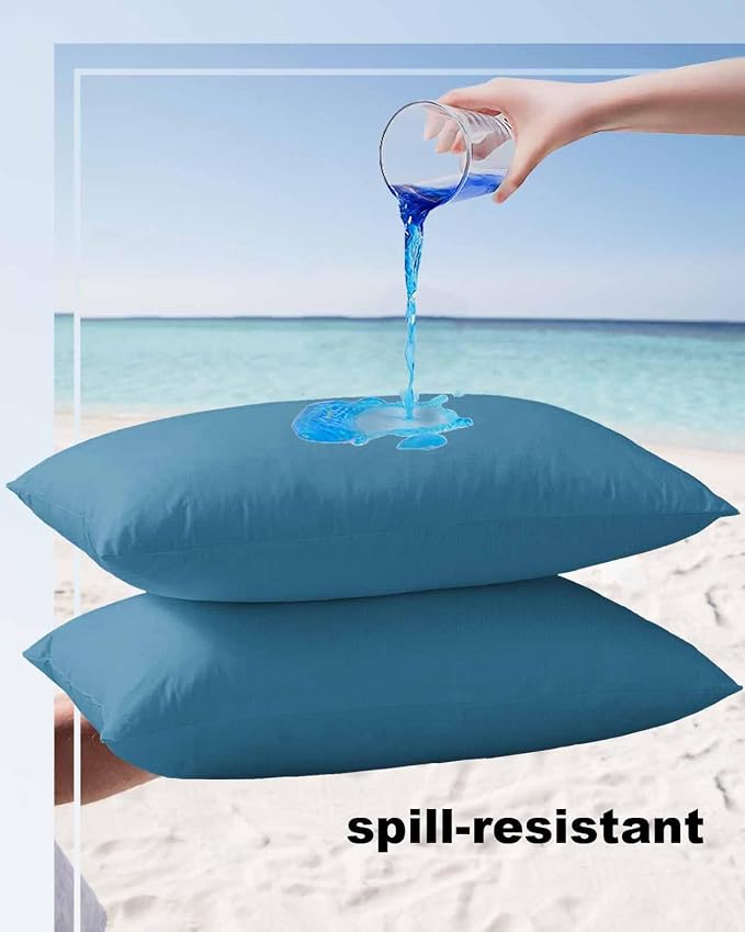 Outdoor Waterproof Throw Pillow Covers Set of 2 Wave Ride Blue Lumbar Pillowcases 20x12 Inches Solid Color Patio Decorative Pillows Cushion Case Patio Pillows for Couch Bed Chair Garden