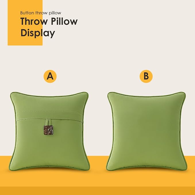 Outdoor Sunbrella Decorative Pillows with Coconut Button Pack of 4, 16" x 16" Outdoor Pillow Set for Couch Bed Throw Patio Sofa, Canvas Ginkgo