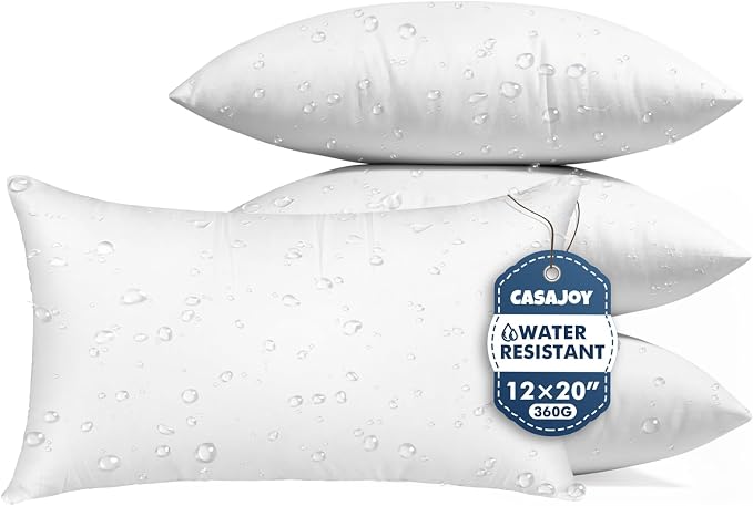 4 Pack 12x20 Outdoor Pillows, Water Resistant Lumbar Pillows | Waterproof Throw Pillows, Decorative Pillow for Patio & Couch, Fluffy & Supportive, Convenient Zipper Design