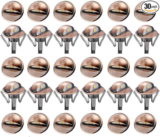 30pcs Low Voltage LED Deck Lights kit Φ1.38 Outdoor Garden Yard Decoration Lamp Recessed Landscape Pathway Step Stair Cold White LED Lighting, Bronze