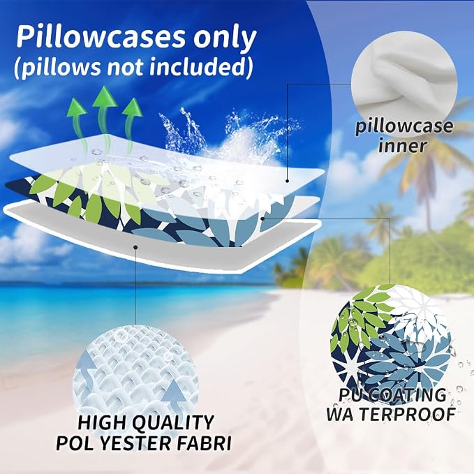 DFXSZ Pack of 2 Outdoor Waterproof Throw Pillow Covers 24x24 Green Blue | Polyester Colorful Spring Summer Floral Decorative Cushion Cases(NO INSERT),For Couch Patio Funiture Garden Home Decor