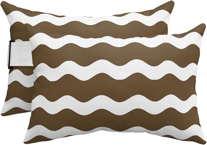 Prime Leader Recliner Head Pillow Lounge Chair Pillows with Insert Brown Sea Wave Ripple Lumbar Pillow with Adjustable Strap Outdoor Waterproof Patio Pillows for Couch Beach Pool Office Chair, 2 PCS