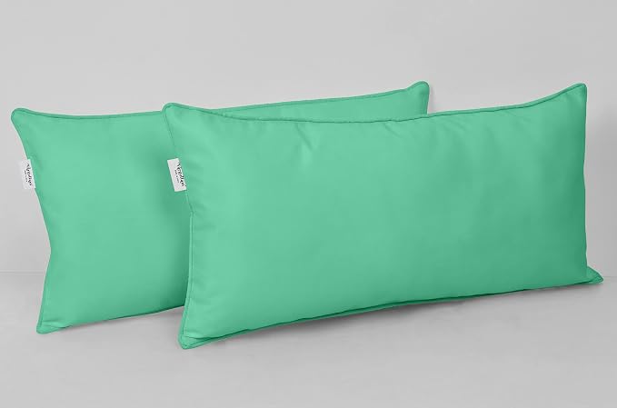 Indoor/Outdoor Polyester Fabric Lumbar Pillow Cover, All-Weather Waterproof Rectangular Cushion Case for Patio Furniture, 12 x 24 Set of 2 -Aquamarine