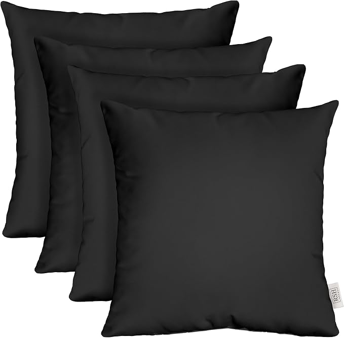 RSH DECOR: Sunbrella Square Throw Pillows Set of 4 | 20" x 20" | Water and Fade-Resistant Performance Fabric | Outdoor Pillow Covers with Down-Alternative Inserts | Canvas Black - Made in USA