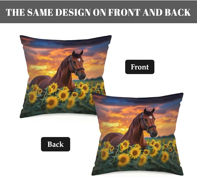 20x20 Inch Outdoor Pillow Covers Set of 2 Waterproof Throw Pillow Covers Decorative Couch Cushion Covers Brown Horse Sunflower Square Pillowcases Protectors for Patio Garden Sofa