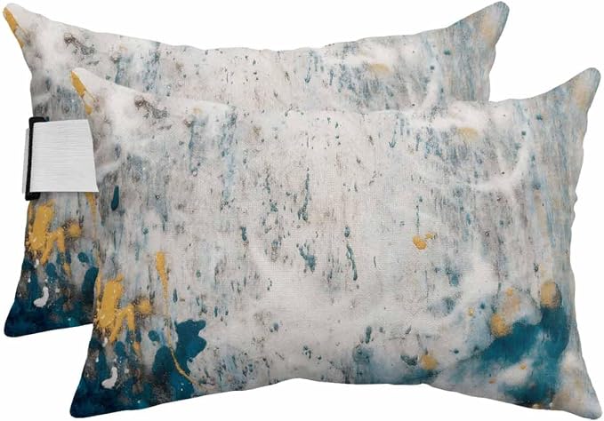 Gray Teal Outdoor Lumbar Pillow Covers 11"x16" Set of 4, Decorative Throw Pillow Covers for Patio, Modern Abstract Art Retro Marble Waterproof Cushion Case for Pool Beach Chair