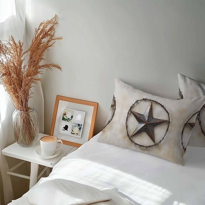 Farmhouse Vintage Waterproof Outdoor Pillow Covers Set of 2 Home Decor, Country Western Texas Star Aesthetic Pillowcase Patio Pillow Covers for Couch Bench Furniture Garden 20x12in