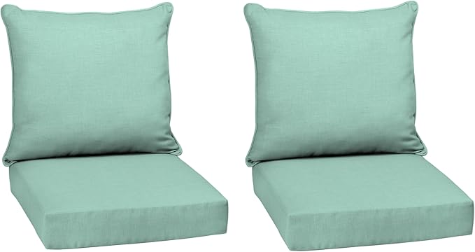 Arden Deep Seat Outdoor Chair Cushion Set (2-Pack), 24 in x 24 in, Weather-Proof, Rain-Proof, Fade Resistant Patio Cushion Set for Chair, Sofa, and Couch Aqua Leala | Outdoor Sofa, Couch, Conversation Set, Weather-Proof, Rain-Proof, Fade Resistant for ...