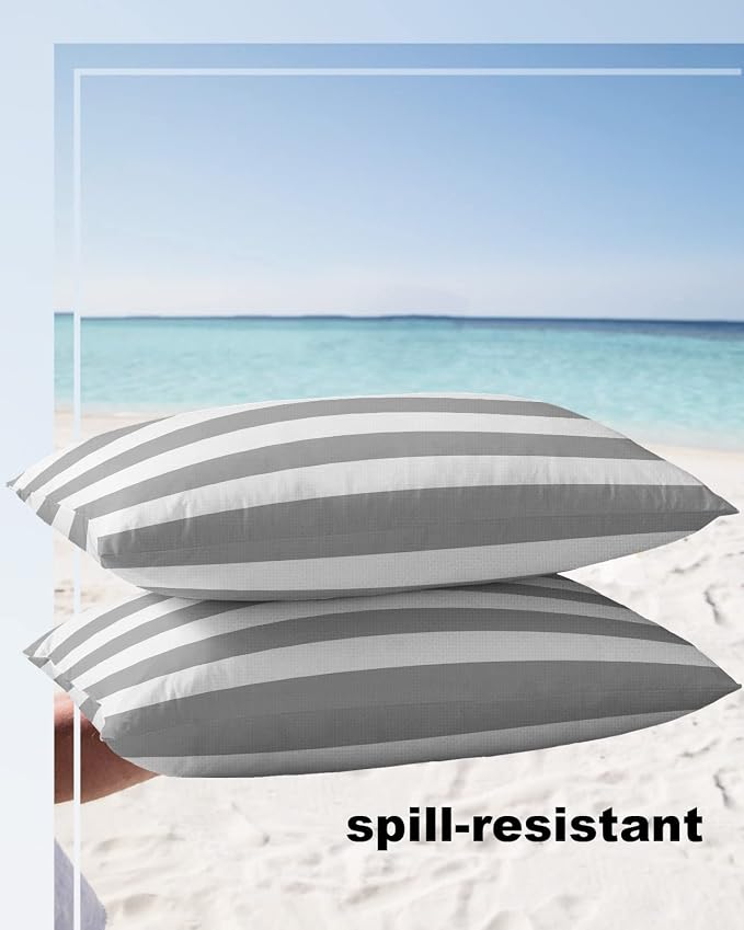 Outdoor Pillows 20x12 Waterproof Outdoor Pillow Covers Gray White Stripes Polyester Throw Pillow Covers Garden Cushion Decorative Case for Patio Couch Decoration Set of 2 Geometric