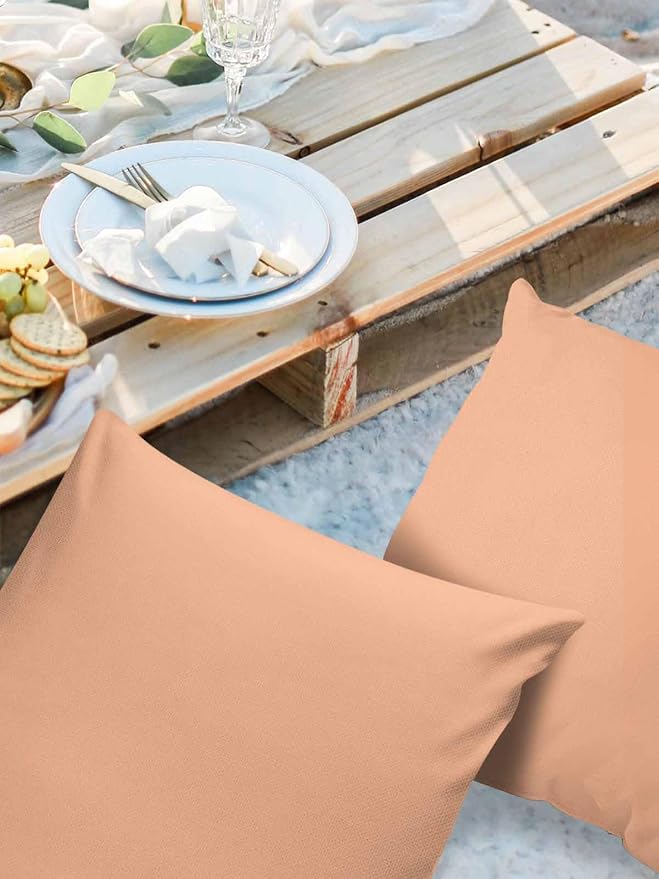 Outdoor Waterproof Throw Pillow Covers Set of 2 Peach Fuzz Pink Pillowcases 18x18 Inches Solid Color Patio Decorative Pillows Cushion Case Patio Pillows for Couch Bed Chair Garden