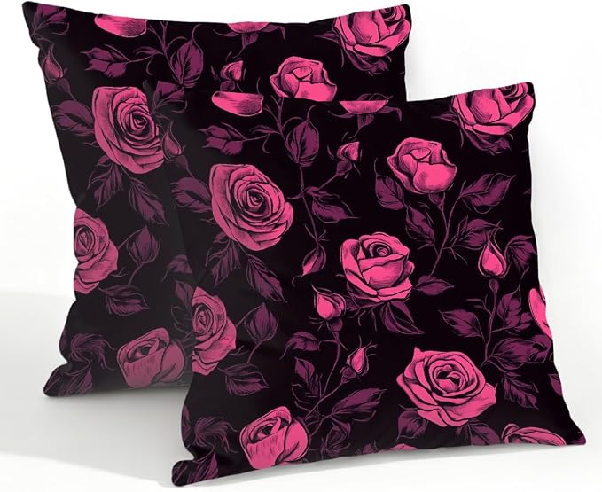 22x22 Inch Outdoor Pillow Covers Set of 2 Waterproof Throw Pillow Covers Decorative Couch Cushion Covers Pink Roses Plant Square Pillowcases Protectors for Patio Garden Sofa