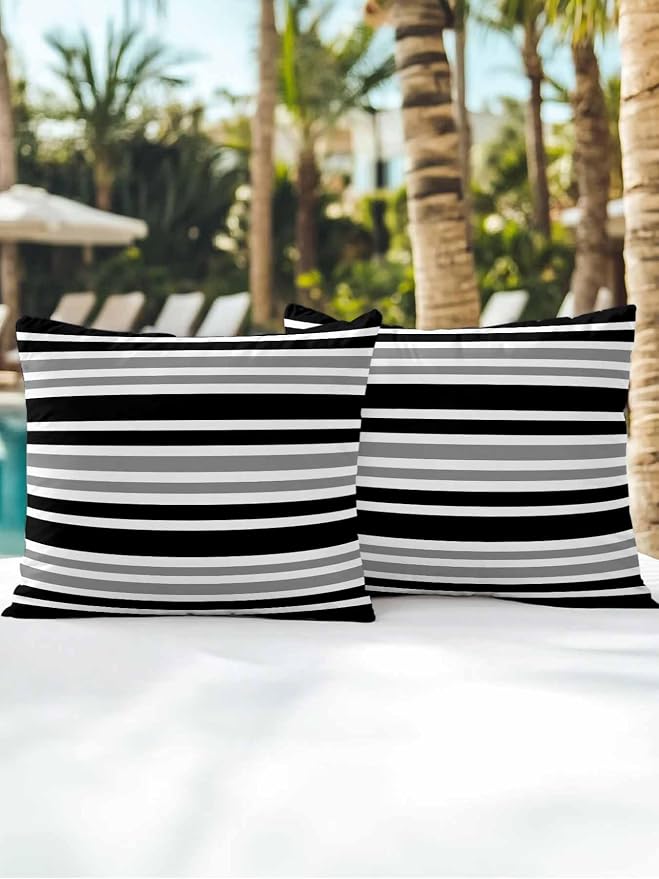 Outdoor Waterproof Throw Pillows Classic Gray Black Striped Patio Pillows Pack of 2,Decorative Pillow Covers with Insert,Pillow Cushion Case for Garden Couch Sofa Minimalist Lines