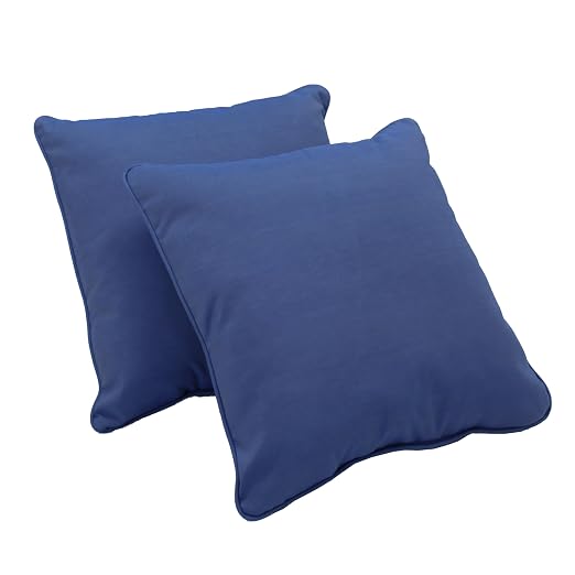 Factory Direct Partners Presidio 24" x 24" Square Decorative Throw Pillow Set with Piping for Indoor/Outdoor Furniture; UV, Fade, Weather-Resistant Olefin Fabric (2-Pack) - Denim Blue, 13811-122