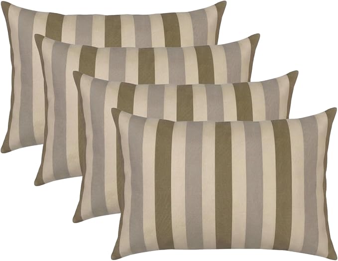 RSH DECOR: Sunbrella Lumbar Throw Pillows Set of 4 | 20" x 12" | Water and Fade-Resistant Performance Fabric | Outdoor Pillow Covers with Down-Alternative Inserts | Made in USA (Portico Sparrow)