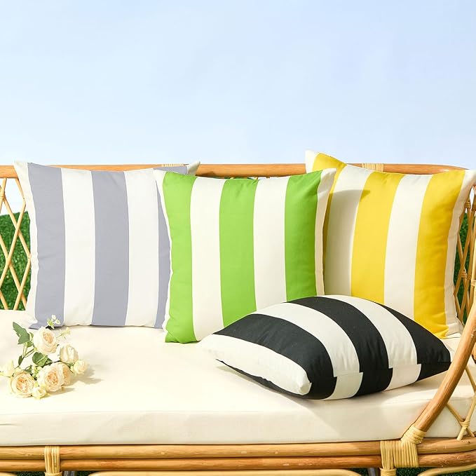 Allorry Outdoor Pillow Covers 20x20 Gray Striped Outdoor Decor JB007P20 | Striped Pillow Covers|for Spring Summer Outdoor Waterproof Garden Patio Furniture Sofa Bed Home Decor