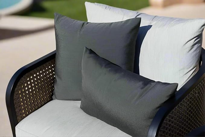 RSH DECOR: Sunbrella Square Throw Pillows Set of 4 | 17" x 17" | Water and Fade-Resistant Performance Fabric | Outdoor Pillow Covers with Down-Alternative Inserts | Canvas Charcoal - Made in USA