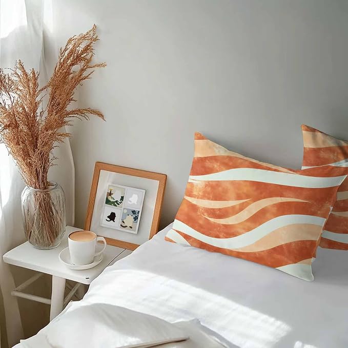 Burnt Orange Waves Waterproof Outdoor Pillow Covers Set of 2 Home Decor, Ombre Sea Ripples Shabby Beach Pillowcase Patio Pillow Covers for Couch Bench Furniture Garden 20x12in