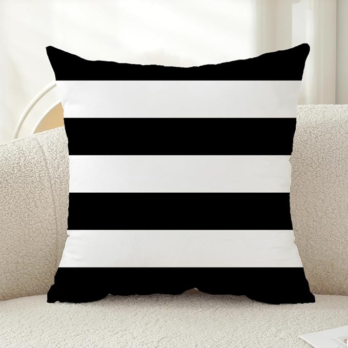 TAOSON Black White Striped Outdoor Throw Pillow Covers 18x18 Inch,Set of 4 | White Striped Waterproof Decorative Cushion Cases for Patio, Garden, Balcony & Couch