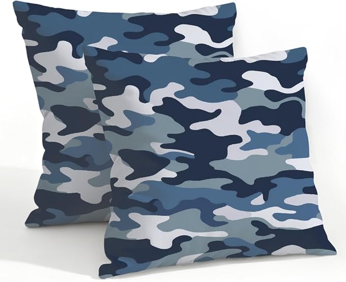 22x22 Inch Outdoor Pillow Covers Set of 2 Waterproof Throw Pillow Covers Decorative Couch Cushion Covers Navy Camouflage,Camo Theme Square Pillowcases Protectors for Patio Garden Sofa