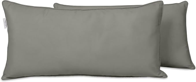 Indoor/Outdoor Polyester Fabric Lumbar Pillow Cover, All-Weather Waterproof Rectangular Cushion Case for Patio Furniture, 16 x 24 Set of 2 -Gray