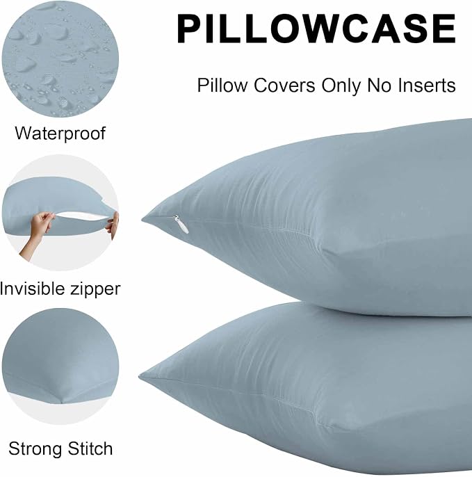 Sky Blue Outdoor Pillow Covers 26x26 Inch Throw Pillow Covers Set of 2 Waterproof Decorative Pillow Cases Modern Pure Winter Sky Blue Cushion Covers for Patio Furniture Garden Couch Sofa