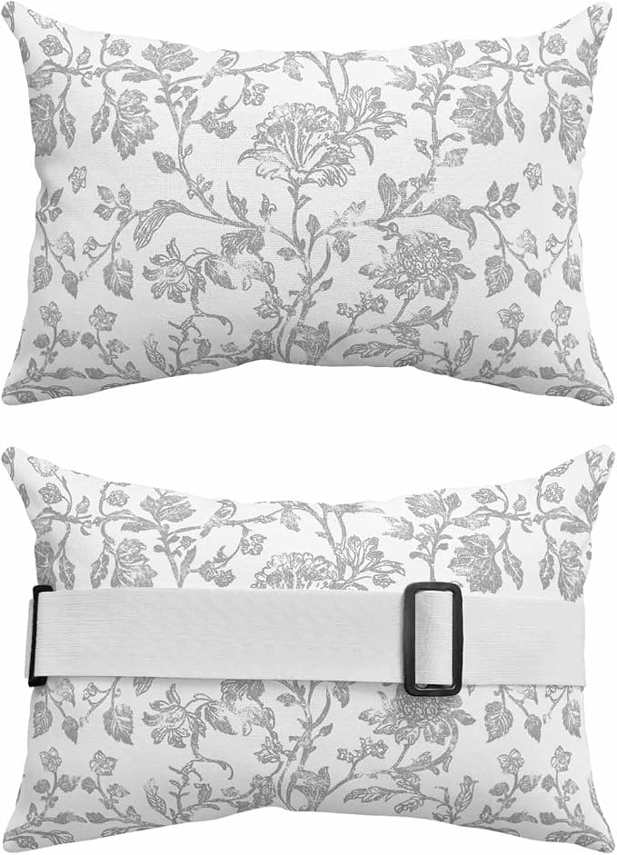 Pack of 2 Outdoor Lumbar Pillow Covers 12x20 Inch, Boho Gray Flower Waterproof Throw Pillow Covers Set, Vintage Farmhouse Leaf Spring Plant Indoor&Outdoor Cushion Cases for Patio Porch Beach
