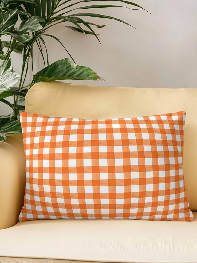 Outdoor Waterproof Throw Pillows Orange Buffalo Plaid Patio Pillows,Decorative Pillow Covers with Insert,Pillow Cushion Case for Garden Couch Sofa Classic Gingham Check Watercolor