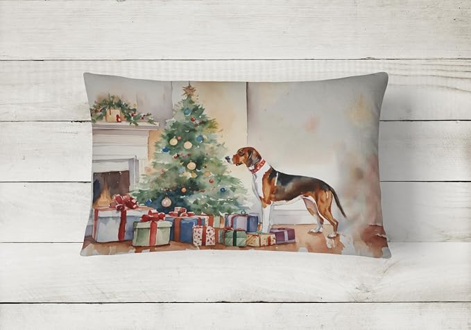Caroline's Treasures DAC2594PW1216 American English Coonhound Cozy Christmas Throw Pillow Machine Washable, Indoor Outdoor Decorative Pillow for Couch, Bed or Patio, 12HX16W