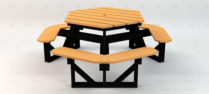 Frog Furnishings Hex Table Bench, Portable Outdoor, for All Weather, Backyard, Dining Party, Patio, Also for School, College, Park, Playground, Swimming Pool