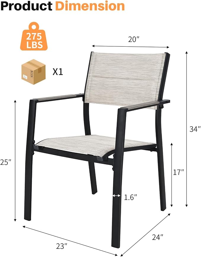 4 Pieces Outdoor Stackable Dining Chairs, Never-Rust Aluminum Stackable Patio Chairs, Patio Dining Chair Set of 4 with Double-Layer Thickened Textilene for Deck, Garden, Poolside, Limed Oak