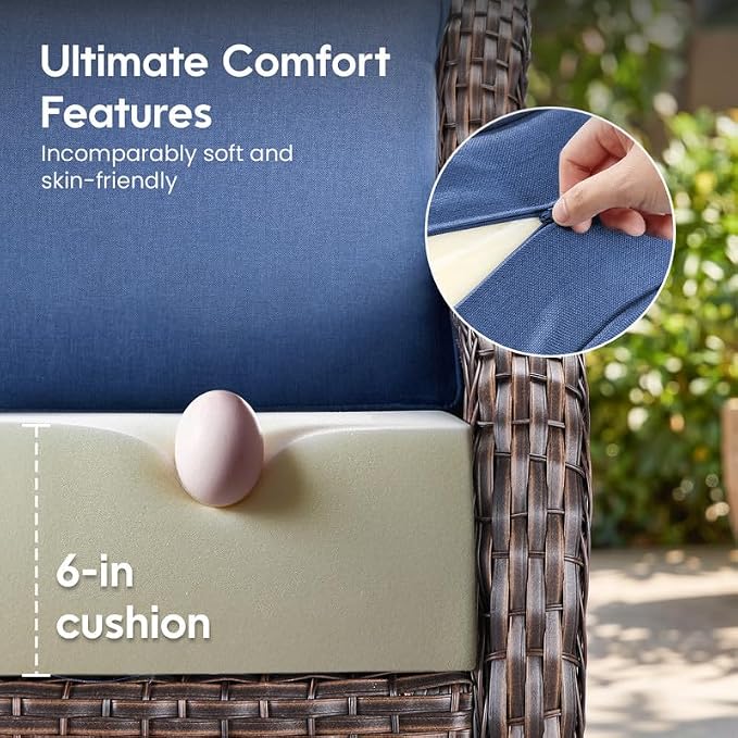 Luxury 22*24*6in Outdoor Patio Cushions, 5 Pieces Navy Blue Outdoor Cushion | 6'' Thick Outdoor Cushions, Water-Resistant, Reversible, Removable Cover, for Patio Chairs Sofa Couch Loveseat