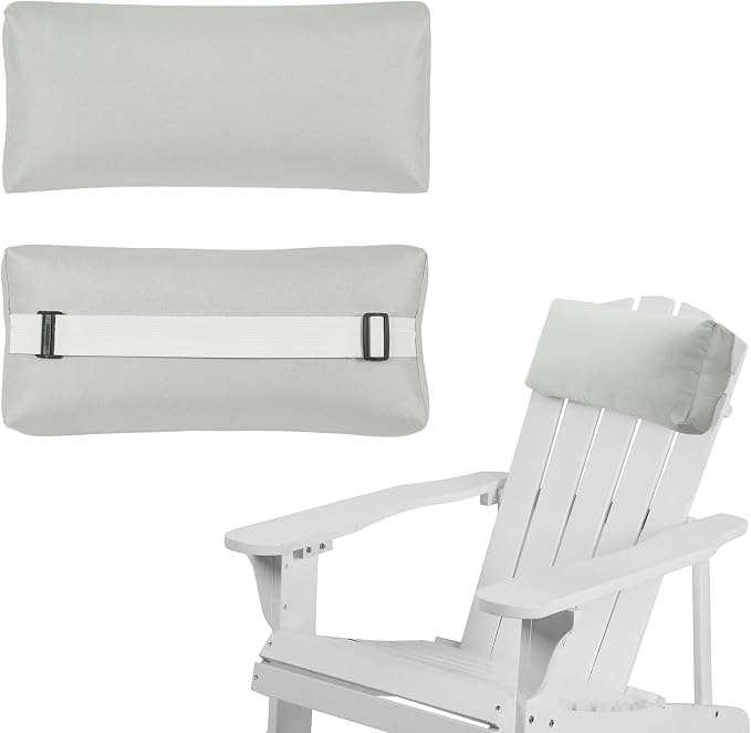 Chaise Lounge Head Pillow, 2 Pack Outdoor Patio Pillows with Adjustable Strap, Lounge Head Resting Pillow for Recliner Beach Pool Lounger Office Chair，Water Resistant Light-Gray