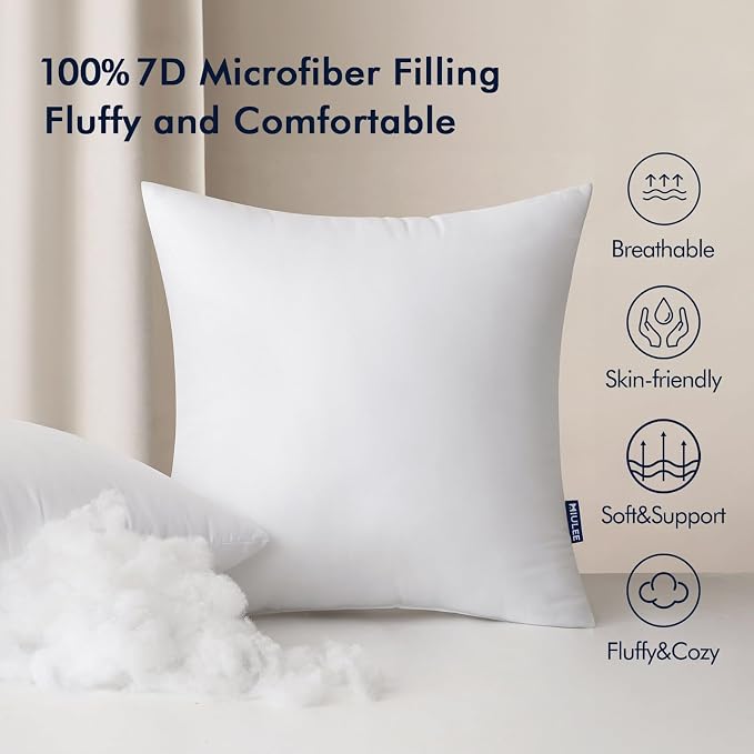 MIULEE 16x16 Inch Outdoor Pillow Inserts, Pack of 4 Waterproof Pillows | Decorative Throw Pillows, Garden Pillow Form for Patio Sofa Couch