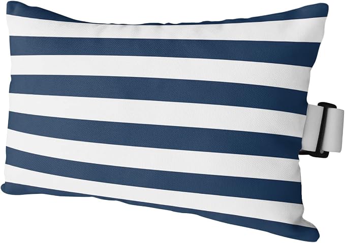 Blue and White Striped Outdoor Pillows with Insert Blue White Geometric Waterproof Patio Pillows with Adjustable Strap Rectangle Head Recliner Lounger Chair Throw for Patio Furnitures, 1 Pack