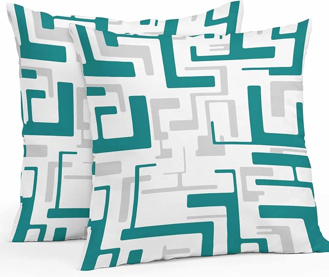 Vandarllin Outdoor Throw Pillows Covers 18x18 inch Set of 2 Waterproof Turquoise Geometric Stripes Decorative Zippered Cushion Covers for Patio Furniture, Modern Abstract Lines Lumbar Pillowcases