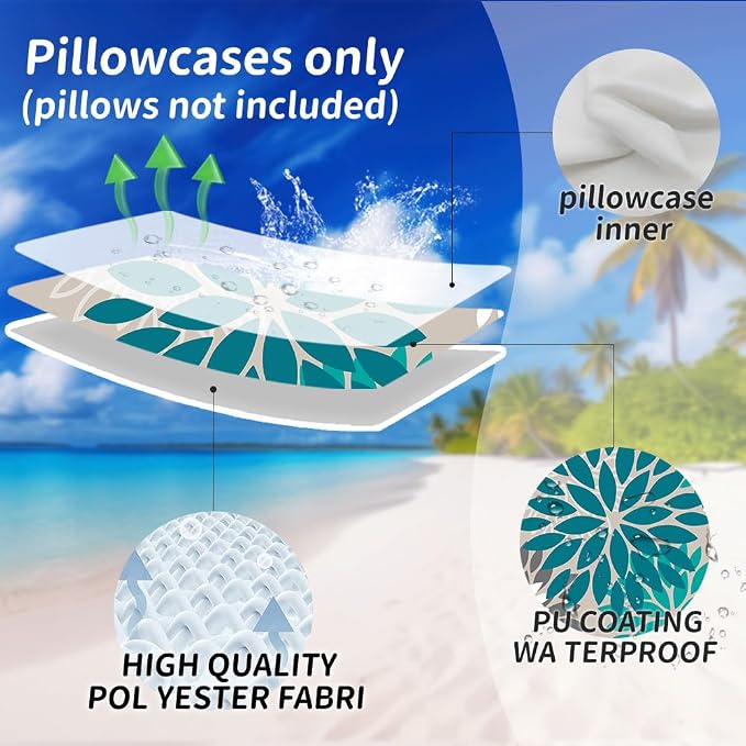 DFXSZ Outdoor Waterproof Pillow Covers 18x18 Set of 2 DarkLightGreen Flower | Spring Summer Waterproof Flower Throw Pillowcases（No Inserts）Outdoor Decor for Patio Funiture Garden Polyester Covers