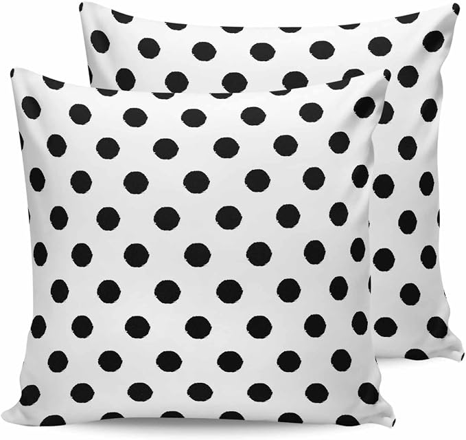 Outdoor Waterproof Throw Pillow Covers Set of 2 Black White Polka Dots Pillowcases 18x18 Inches Cute Solid Color Decorative Pillows Cushion Case Patio Pillows for Couch Bed Chair Garden