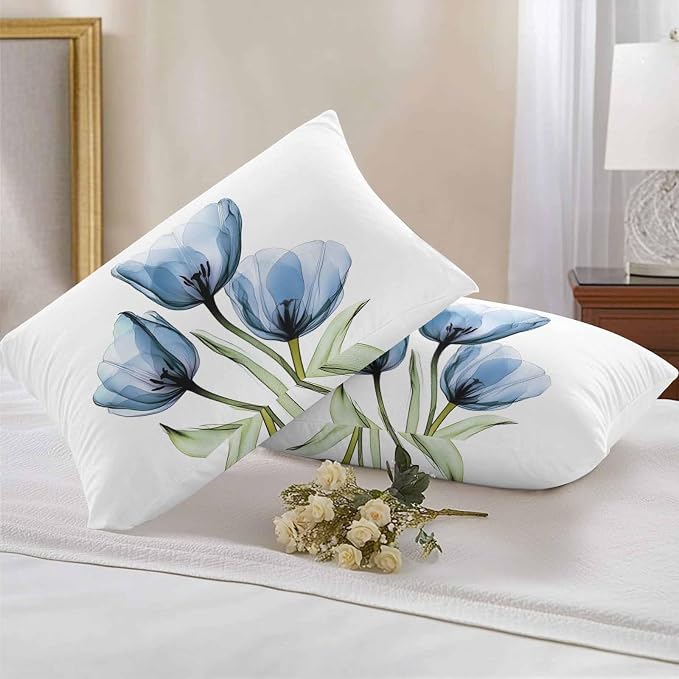 Rustic Blue Tulip Outdoor Pillow Covers 20x12in Pack of 2 Waterproof Pillowcase Watercolor Farmhouse Flower Decorative Throw Cushion Case for Patio Couch Sofa