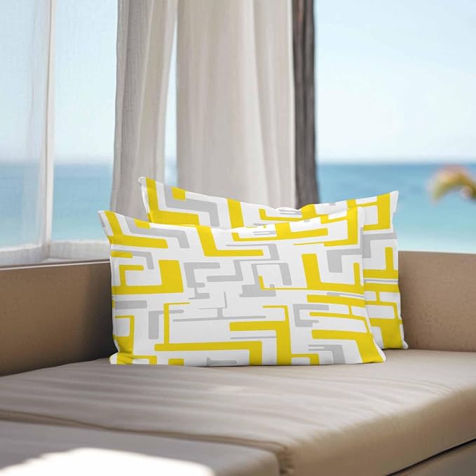 Vandarllin Outdoor Throw Pillows Covers 20x12 inch Set of 2 Waterproof Yellow Geometric Stripes Decorative Zippered Cushion Covers for Patio Furniture, Modern Abstract Lines Lumbar Pillowcases