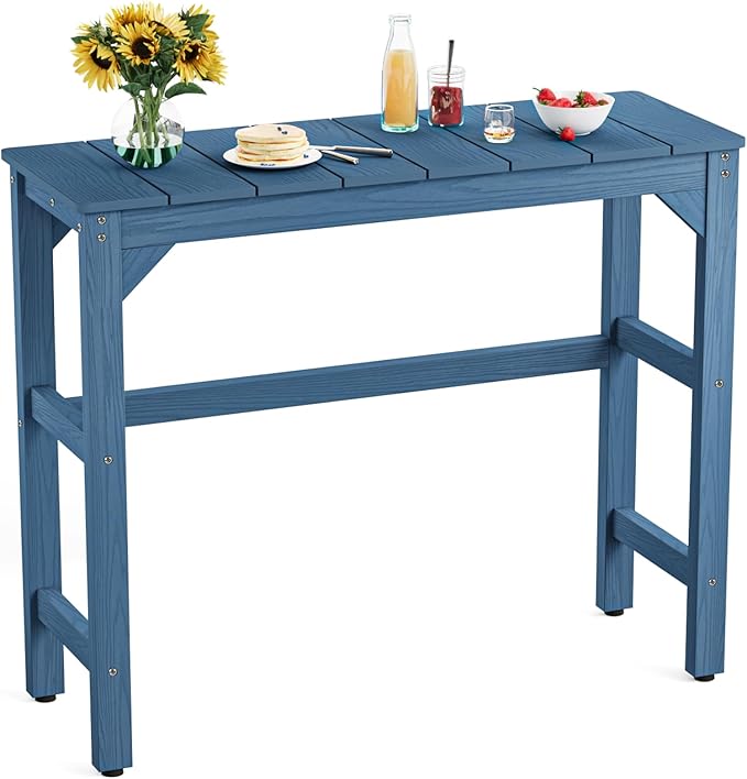 Outdoor Bar Table, 42" Weatherproof Patio Bar Height Counter Table, HIPS Material, Waterproof, for Outside, Garden, Backyard, Balcony, Poolside, Blue