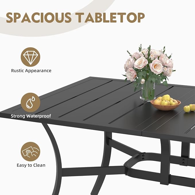 MELLCOM 83''x38'' Outdoor Dining Table for 8, Extra Large Metal Patio Dining Table with 1.57'' Umbrella Hole, Black Rectangular Table for Porch, Garden, Backyard, Poolside, Lawn