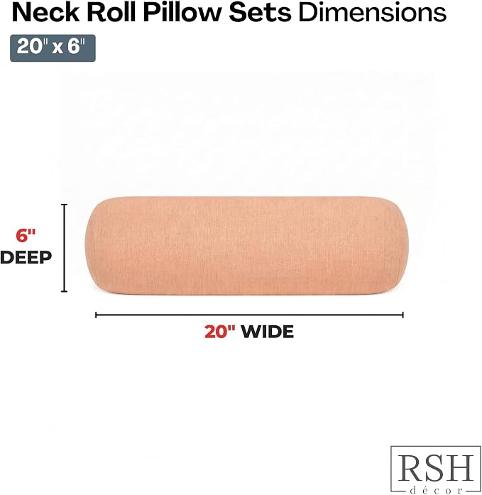 RSH DECOR: Sunbrella Neck Roll Pillows Set of 2 | 20” x 6” | Outdoor Bolster for Patio, Deck, Porch, or Poolside Furniture | Water & Fade-Resistant | Made in USA (Cast Petal Pink)