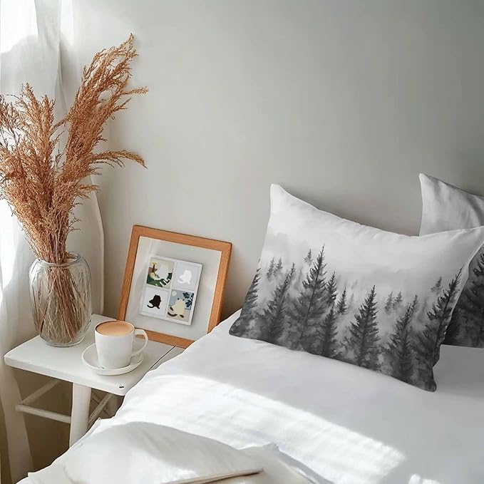 Retro Mist Forest Waterproof Outdoor Pillow Covers Set of 2 Home Decor, Watercolor Mountains Nature Landscape Pillowcase Patio Pillow Covers for Couch Bench Furniture Garden 20x12in