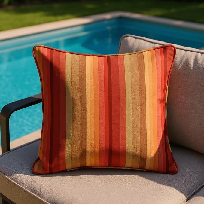 RSH DECOR: Sunbrella Lumbar & Square Pillows Set of 4 | 20" x 12" & 17" x 17" | Water and Fade-Resistant Performance Fabric | Outdoor Throw Pillows for Patio Furniture | Astoria Sunset - Made in USA